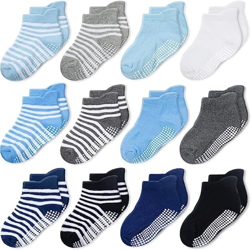 CozyWay Socken im Nonrutschen-Knöchelstil mit Greifer, 12 Pack für Jungen und Mädchen, mehrfarbig, 6-12 Monate von CozyWay