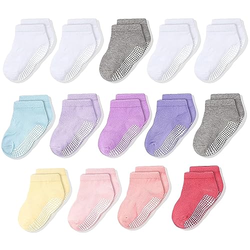 CozyWay Non-rutschfeste Knöchelgriff niedrig geschnittene Kindersocken, 14 Pack für Mädchen, Pastellfarben, 5-7 Jahre alt von CozyWay