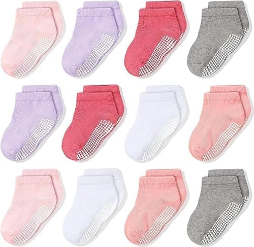 CozyWay Non-Slip Ankle Grip Low Cut Toddler Socks, 12 Pack for Girls, Pastel Colors, 1-3 Years Old von CozyWay