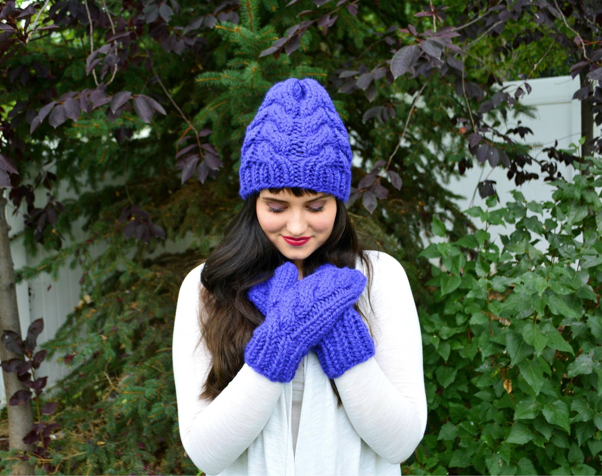 Grobstrick Zopfmuster Mütze & Handschuhe Set, Strickmütze, Strickfäustlinge, Und Mütze Grobstrick Zopfmuster Mütze & Handschuhe Set, Strickmütze, Strickfäustlinge, Und Mütze von CozyWoolenCo