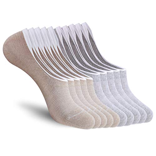 CozyWow 3 6 10 Paar Herren & Damen Füßlinge Baumwolle Unsichtbare Sneaker Socken Sportsocken mit Rutschfestem Silkon Grau x5+Kahki x5 Gr.35-38 von CozyWow