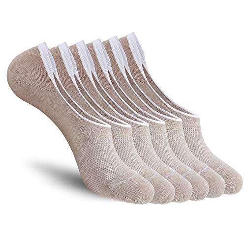 CozyWow 3 6 10 Paar Herren & Damen Füßlinge Baumwolle Unsichtbare Sneaker Socken Sportsocken mit Rutschfestem Silkon Kahki x6 Gr.35-38 von CozyWow