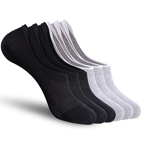 CozyWow 3 6 10 Paar Herren & Damen Füßlinge Baumwolle Unsichtbare Sneaker Socken Sportsocken mit Rutschfestem Silkon Schwarz x3+Grau x3 Gr.35-38 von CozyWow