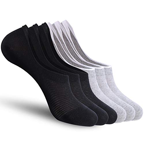 CozyWow Unisex Unsichtbare Socken Rutschfest von der Ferse Sneaker Socken set, 3x Schwarz+3x Grau, Gr.- 43 - 46 von CozyWow