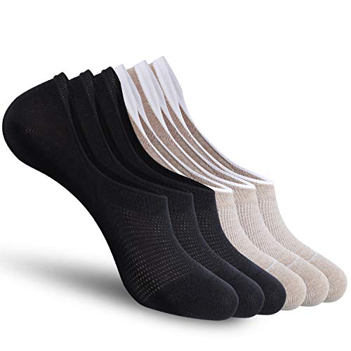 CozyWow Unisex Unsichtbare Socken Rutschfest von der Ferse Sneaker Socken set, 3x Schwarz+3x Khaki, Gr.- 43 - 46 von CozyWow