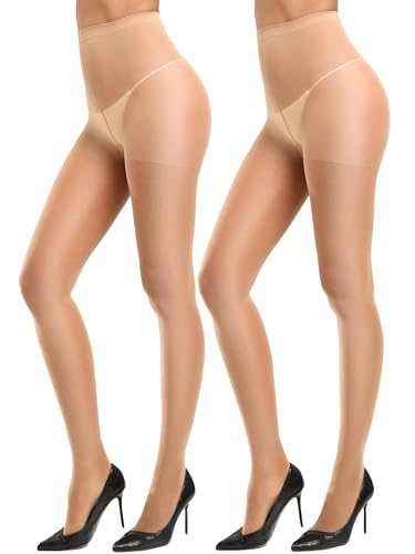 CozyWow 40 Denier Damen Strumpfhose Control Top Seidenstrümpfe mit verstärkten Zehen Hoch Taille Hautfarbe S von CozyWow