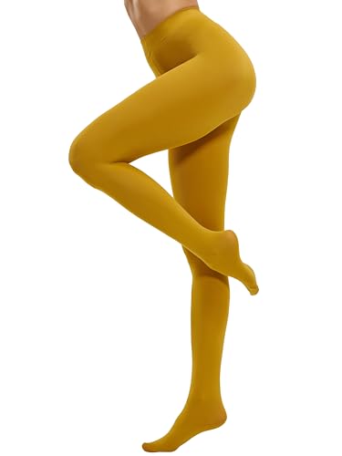 CozyWow Damen Strumpfhose 80D Elastisch blickdichte Hoch Taille über 30 Farben(Ocker,S) von CozyWow
