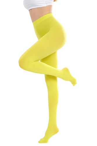 CozyWow Blickdicht Damen Strumpfhose Elastisch Semi Stützstrumpfhose in 25 Farben (Gelb, L-XL) von CozyWow