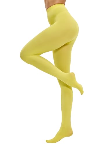 CozyWow Damen Strumpfhose 80D Elastisch blickdichte Hoch Taille über 30 Farben (Gelb, S) von CozyWow