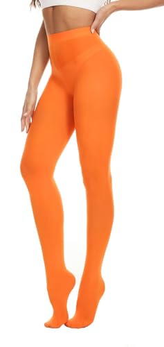 CozyWow Damen Strumpfhose 80D Elastisch blickdichte Hoch Taille über 30 Farben (Orange, L-XL) von CozyWow