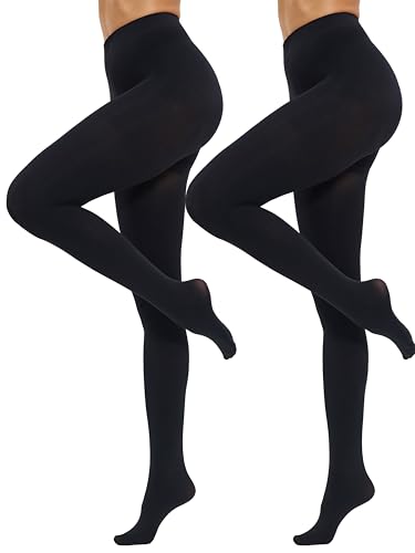 CozyWow Damen Strumpfhose 80D Elastisch blickdichte Hoch Taille über 30 Farben (2x Schwarz,XXL-3XL) von CozyWow