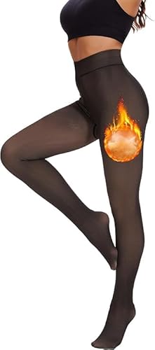 CozyWow Damen Fleece Strumpfhosen Winter Plüschstrümpfe Gefälschte durchscheinend Warm Fleece Pantyhose wärmende Thermo strumpfhose Schwarz XL von CozyWow