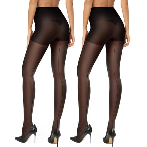 CozyWow Damen Strumpfhose 20D mit Rückennaht - Hohe Taille,Control Top,Verstärkte Zehen & Atmungsaktiv 2x Schwarz M von CozyWow