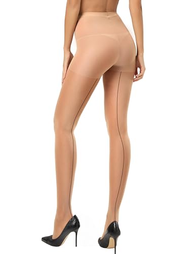 CozyWow Damen Strumpfhose 20D mit Rückennaht - Hohe Taille,Control Top,Verstärkte Zehen & Atmungsaktiv Hautfarbe XL von CozyWow