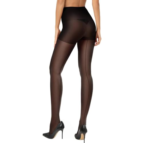 CozyWow Damen Strumpfhose 20D mit Rückennaht - Hohe Taille,Control Top,Verstärkte Zehen & Atmungsaktiv Schwarz L von CozyWow