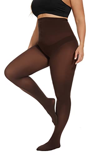 CozyWow Damen Strumpfhose Elastisch Semi-Blickdicht Strumpfhosen Plus Größen Kaffee 3XL von CozyWow