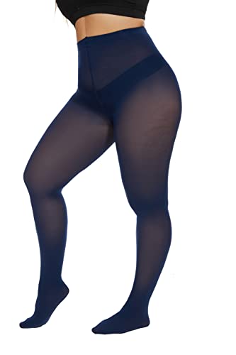 CozyWow Damen Strumpfhose Elastisch Semi-Blickdicht Strumpfhosen Plus Größen Navyblau 3XL von CozyWow