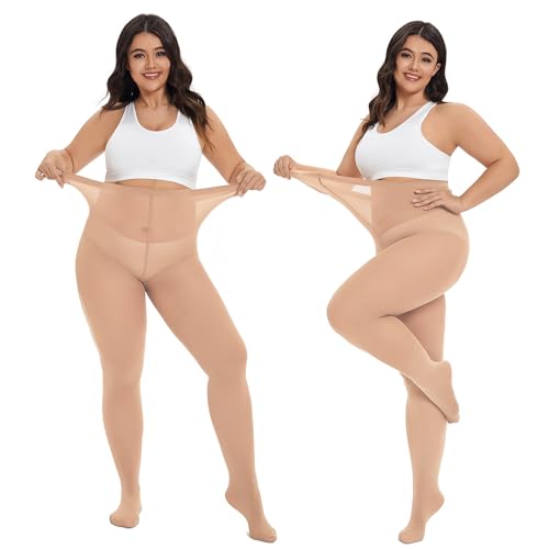 CozyWow Damen Strumpfhose Elastisch Semi-Blickdicht Strumpfhosen Plus Größen XL-4XL 2X Hell Hautfarbe XXL CozyWow Damen Strumpfhose Elastisch Semi-Blickdicht Strumpfhosen Plus Größen XL-4XL 2X Hell Hautfarbe XXL von CozyWow