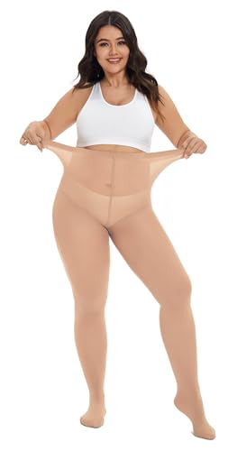 CozyWow Damen Strumpfhose Elastisch Semi-Blickdicht Strumpfhosen Plus Größen XL-4XL Hell Hautfarbe 4XL von CozyWow