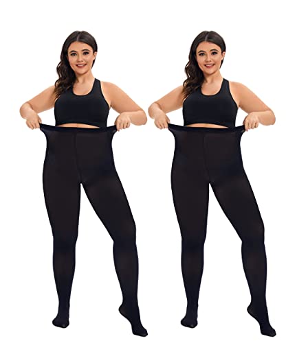 CozyWow Damen Strumpfhose Elastisch Semi-Blickdicht Strumpfhosen Plus Größen XL-XXL 2X Schwarz XXL von CozyWow