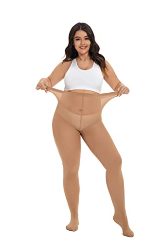 CozyWow Damen Strumpfhose Elastisch Semi-Blickdicht Strumpfhosen Plus Größen XL-XXL Hautfarbe 4XL von CozyWow