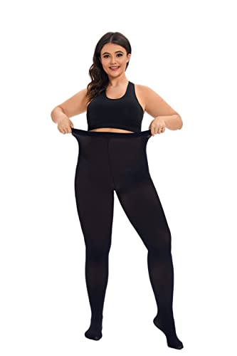 CozyWow Damen Strumpfhose Elastisch Semi-Blickdicht Strumpfhosen Plus Größen XL-XXL Schwarz 4XL von CozyWow