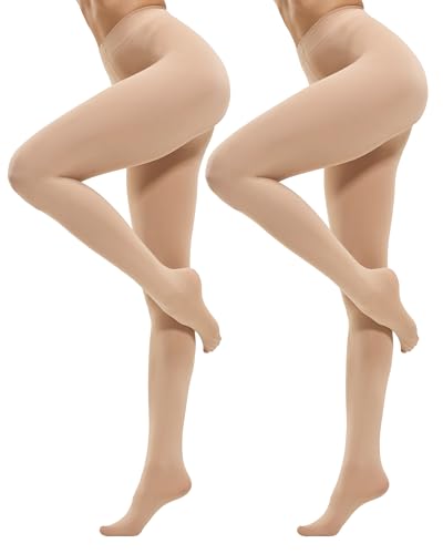 CozyWow Damen Strumpfhose 80D Elastisch blickdichte Hoch Taille über 30 Farben (2x Beige,S) von CozyWow