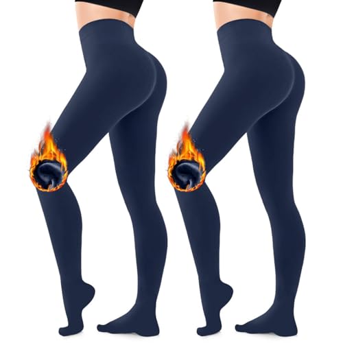 CozyWow Damen Thermostrumpfhosen Strumpfhosen Winter Plüschstrümpfe Warm Fleece Pantyhose wärmende Thermo strumpfhose 2X Navyblau L von CozyWow