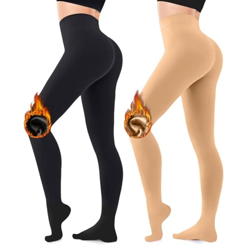 CozyWow Damen Thermostrumpfhosen Strumpfhosen Winter Plüschstrümpfe Warm Fleece Pantyhose wärmende Thermo strumpfhose Schwarz+Hautfarbe M von CozyWow