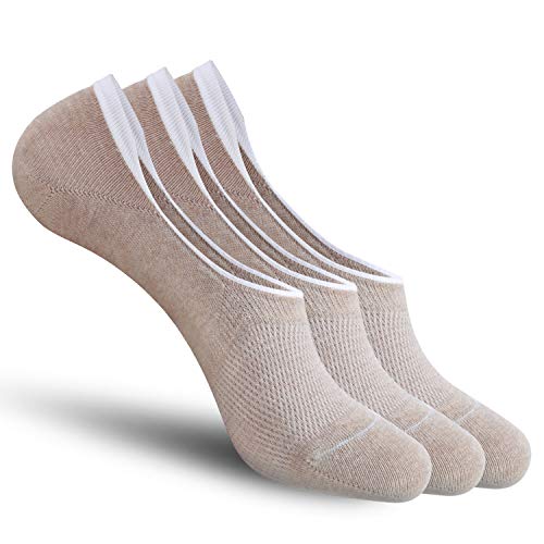 CozyWow 3 6 10 Paar Herren & Damen Füßlinge Baumwolle Unsichtbare Sneaker Socken Sportsocken mit Rutschfestem Silkon Kahki x3 Gr.35-38 von CozyWow