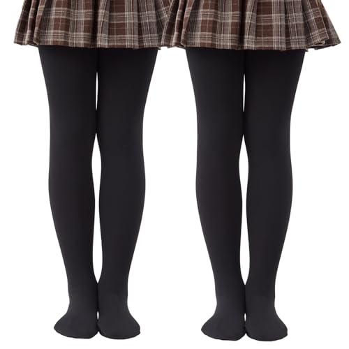 CozyWow Mädchen Thermo Strumpfhose Winter Gefüttert Tanzstrumpfhose mit warmem Fleece, warm bis zu den Füßen 2x Schwarz 8-10 Jahre von CozyWow