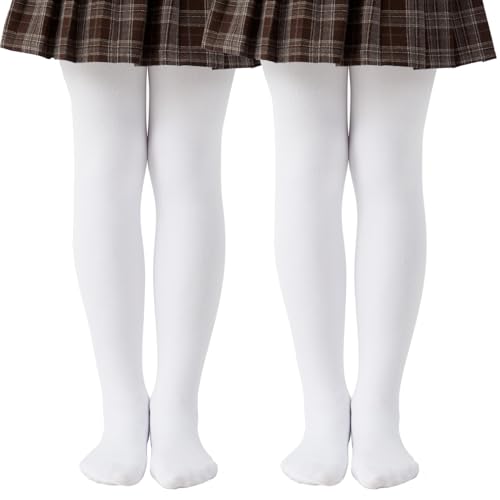 CozyWow Mädchen Thermo Strumpfhose Winter Gefüttert Tanzstrumpfhose mit warmem Fleece, warm bis zu den Füßen 2x Weiß 6-8 Jahre von CozyWow