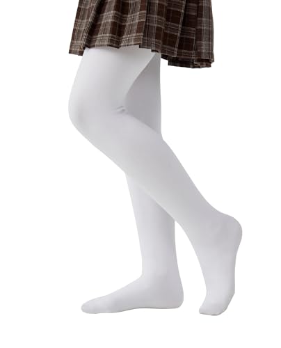 CozyWow Mädchen Thermo Strumpfhose Winter Gefüttert Tanzstrumpfhose mit warmem Fleece, warm bis zu den Füßen Weiß 6-8 Jahre von CozyWow