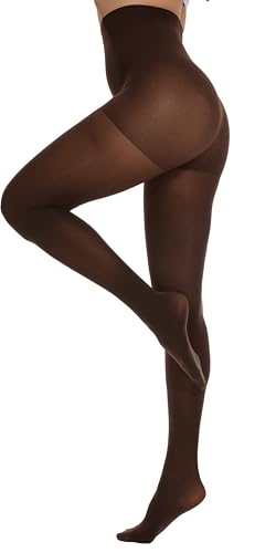 CozyWow Strumpfhose Damen 80D mit Bauchweg Effekt Figurformende Control Top Hoch Taille Semi Opaque Stützstrumpfhosemit verstärktem Höschenteil Kaffee L-XL von CozyWow