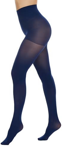 CozyWow Strumpfhose Damen 80D mit Bauchweg Effekt Figurformende Control Top Hoch Taille Semi Opaque Stützstrumpfhosemit verstärktem Höschenteil Navyblau S-M von CozyWow