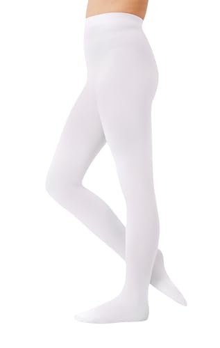 CozyWow Strumpfhose mädchen 60 Den Halb-blickdichte Ballett Strumpfhose Microfaser Tanzstrumpfhose mit Fuß Weiß 8-10 Jahre von CozyWow