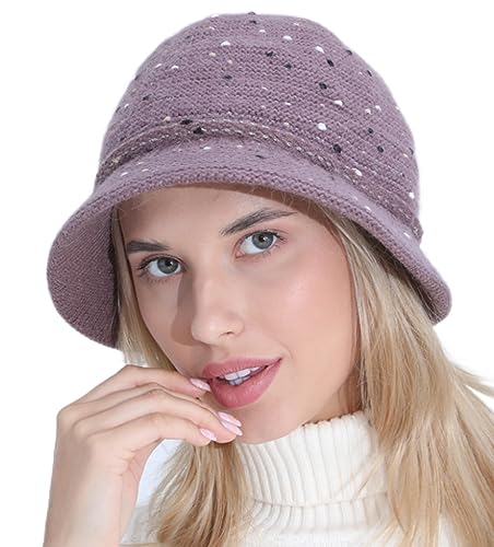 Beanie Mütze Damen Winter Warme Unisex Wintermütze Strickmütze Dehnbare Weiche Brim Cap Newsboy Cap for Ladies Thick Fleece Gefüttert Winter Gestrickte Baskenmütze Vintage von Cozyan