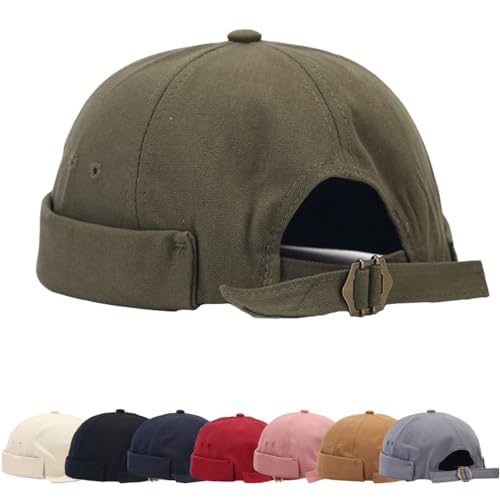 Cotton Docker Cap Herren Verstellbar Seemannsmütze Cap Ohne Schirm Retro Brimless Hat Rolled Herren Dockercap Dockermütze Fischermütze Hafenmütze Cap Mütze von Cozyan
