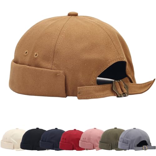 Cotton Docker Cap Herren Verstellbar Seemannsmütze Cap Ohne Schirm Retro Brimless Hat Rolled Herren Dockercap Dockermütze Fischermütze Hafenmütze Cap Mütze von Cozyan