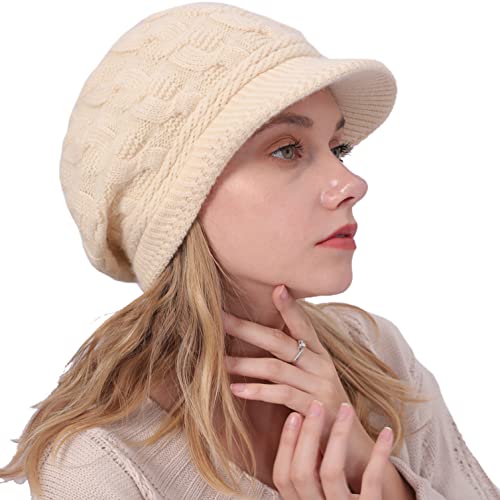 Cozyan Damen Winter Strickmütze Beanie Damen Wollmütze Warm Baskenmütze Gerippte Kappe Damen Winter Hüte Damen Wintermütze Beanie Schirm Viosr Beanie (Beige) von Cozyan