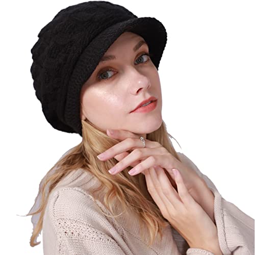 Cozyan Damen Winter Strickmütze Beanie Damen Wollmütze Warm Baskenmütze Gerippte Kappe Damen Winter Hüte Damen Wintermütze Beanie Schirm Viosr Beanie (Schwarz) von Cozyan