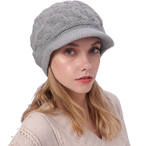 Cozyan Damen Winter Strickmütze Beanie Damen Wollmütze Warm Baskenmütze Gerippte Kappe Damen Winter Hüte Damen Wintermütze Beanie Schirm Viosr Beanie (grau) von Cozyan