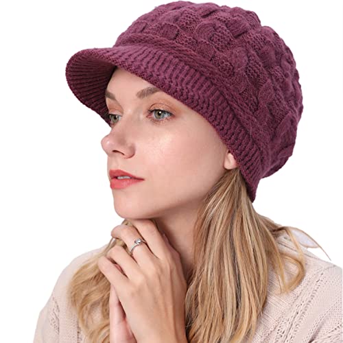 Cozyan Damen Winter Strickmütze Warm Baskenmütze Gerippte Kappe Wintermütze Beanie Schirm Visor Geeignet für Sport und Freizeit im Freien von Cozyan