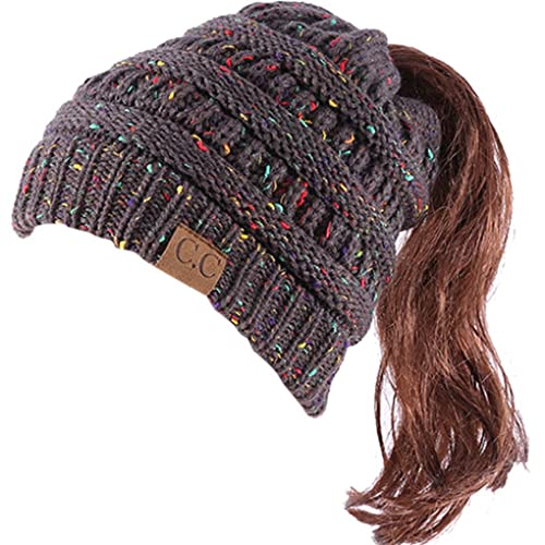 Cozyan Slouch Besnie Ponytail Hat Gefütterte Strickmütze für Haar warm Wintermütze Herren Damen Winter Strickmütze Beanie Wollmütze von HansaFarm (grau) von Cozyan