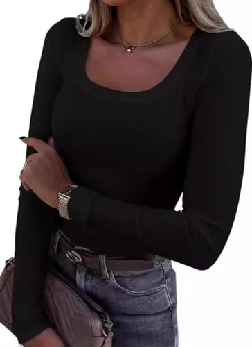 Damen T-Shirt mit U-Ausschnitt Tops Basic Langarmshirt Lässig Bluse Elegant Langarm Oberteile Damen Langarmshirt Stretch Pullover Oberteile Hemd Tshirts Basic Damen T-Shirt mit U-Ausschnitt Tops Basic Langarmshirt Lässig Bluse Elegant Langarm Oberteile Damen Langarmshirt Stretch Pullover Oberteile Hemd Tshirts Basic von Cozyan