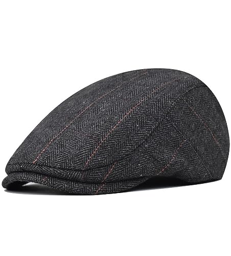 Herren Schiebermmütze Newsboy Baskenmütze Herringbone Flatcap Mütze Barett Cap Warme Herren Gatsby Kappen Barett Cap Herren Schiebermütze chirmmütze Gatsby Schirmmütze Newsboy Flat Cap von Cozyan