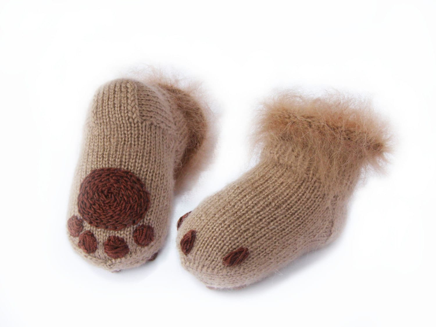 Babysocken Weiche Gestrickte Baby Booties Braune Wollsocken Kätzchen Pfoten Babypartygeschenk von Cozychic99