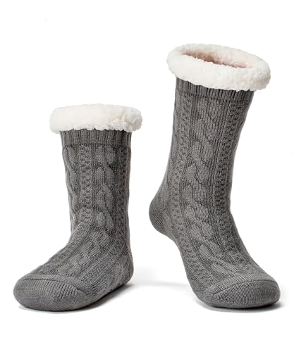Cozylook Flauschige Damen-Slipper-Socken mit rutschfesten Greifern, gemütlich, flauschig, Sherpa-Futter, niedliche Weihnachtsgeschenke, Gemütliches Grau, Small-Medium von Cozylook