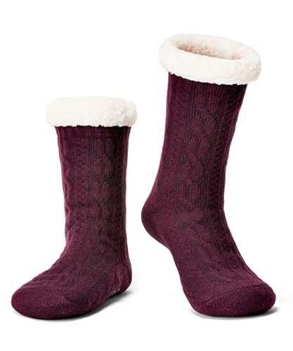 Cozylook Flauschige Damen-Slipper-Socken mit rutschfesten Greifern, gemütlich, flauschig, Sherpa-Futter, niedliche Weihnachtsgeschenke, Gemütliches Lila, Large-X-Large von Cozylook