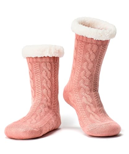 Cozylook Flauschige Damen-Slipper-Socken mit rutschfesten Greifern, gemütlich, flauschig, Sherpa-Futter, niedliche Weihnachtsgeschenke, Gemütliches Pink, Small-Medium von Cozylook